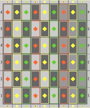 tablero de juego consiste de filas de cuadros verticales y horizontales